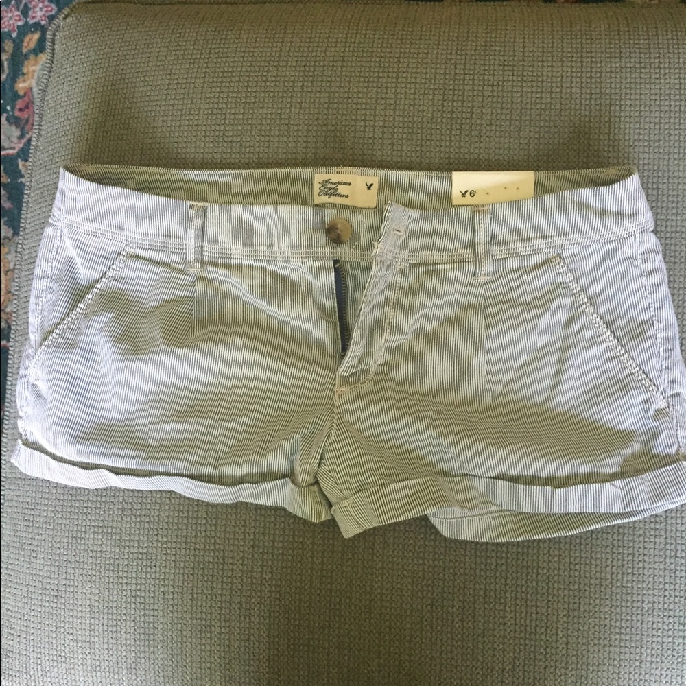 Blue and white pinstripe shorts
