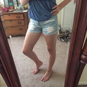 Cute light wash distressed jean shorts
