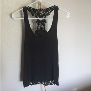Black ribbed lace back tank