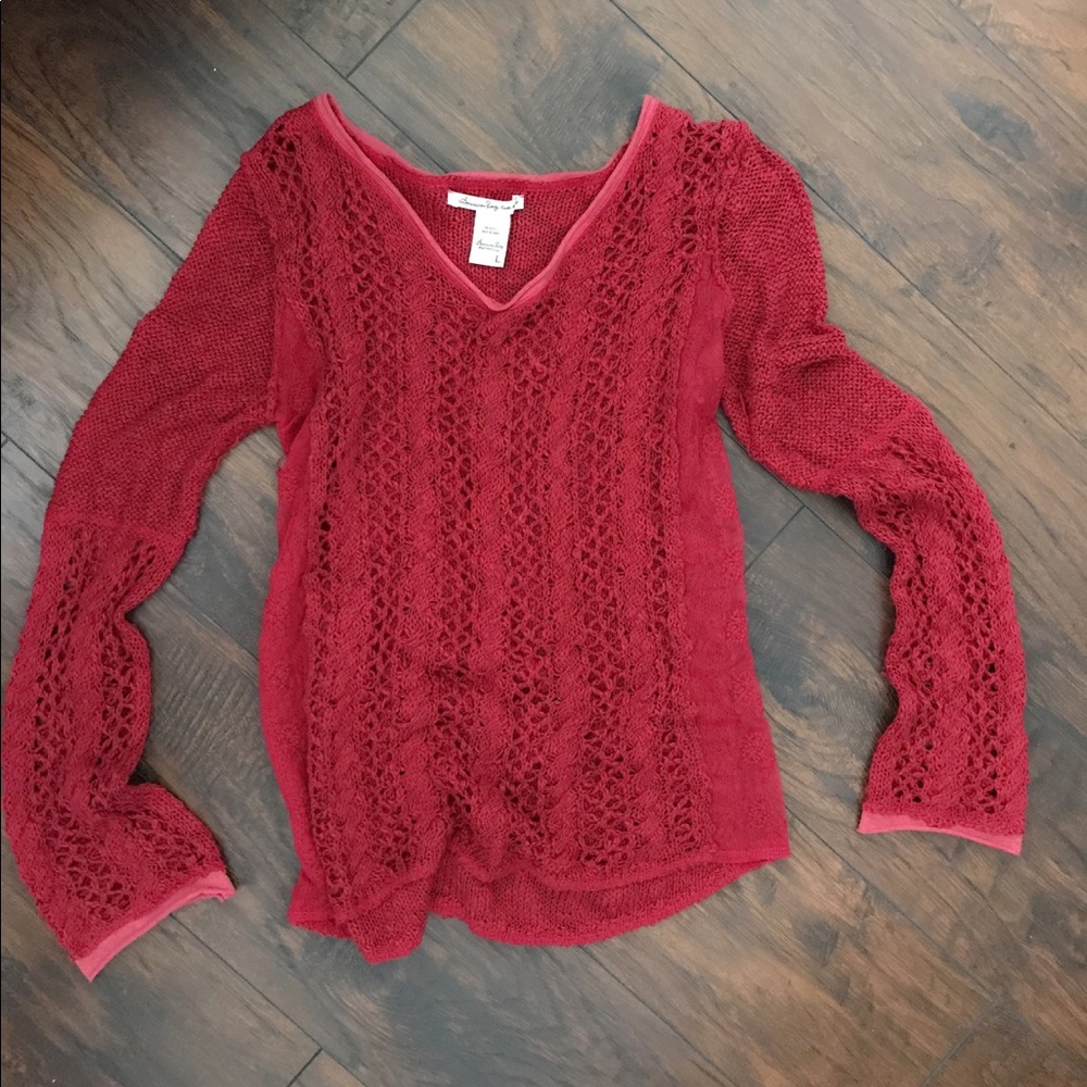 Red crochet sweater