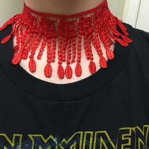 Embroidered Lace Red Choker 🌹