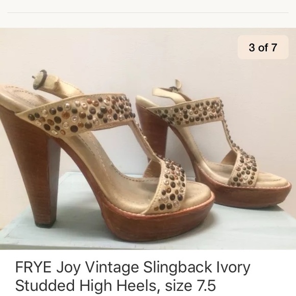 FRYE joy vintage slingback ivory studded high heel - Picture 3 of 7