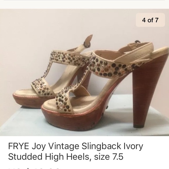 FRYE joy vintage slingback ivory studded high heel - Picture 4 of 7