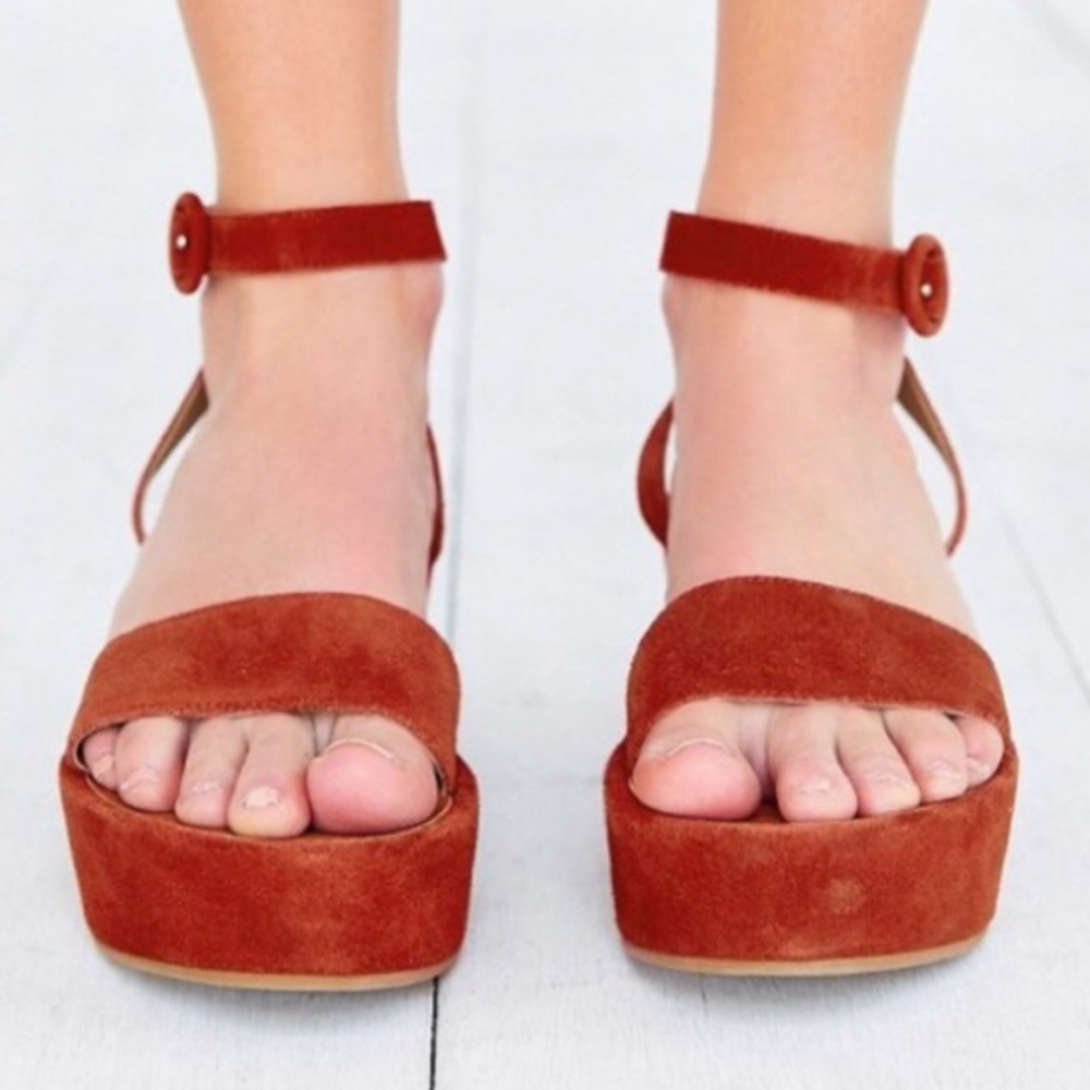 Urban Outfitters Suede Burnt Red Platform Sandals