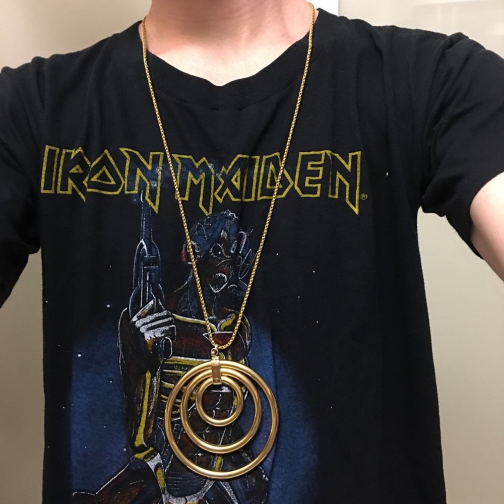 Gold Triple Ring Pendant Necklace