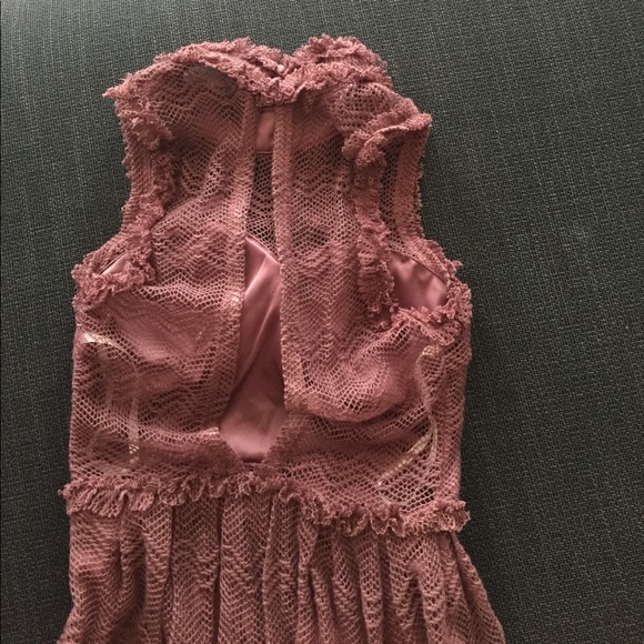 Open back, mesh overlay high neck dress by Minuet. - Picture 3 of 5