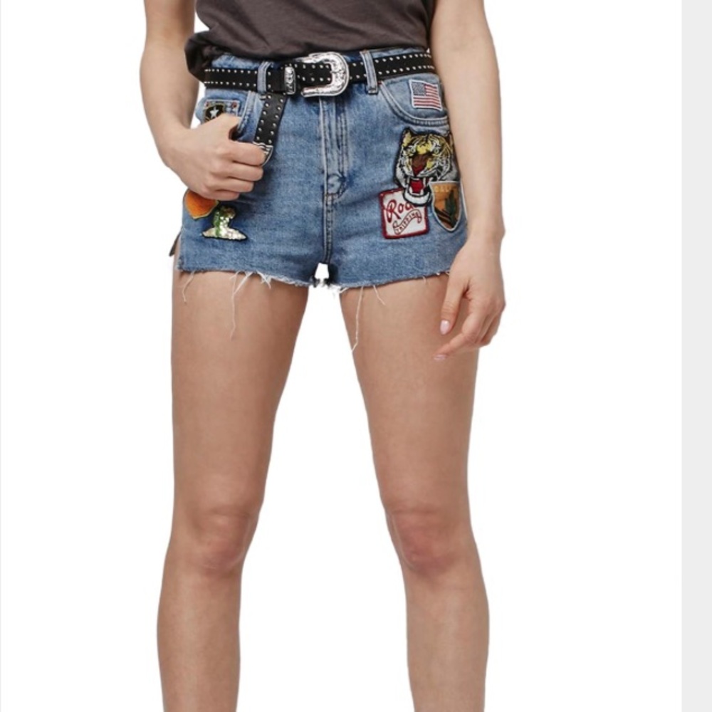 Topshop patchwork denim shorts sz 6 US sz2