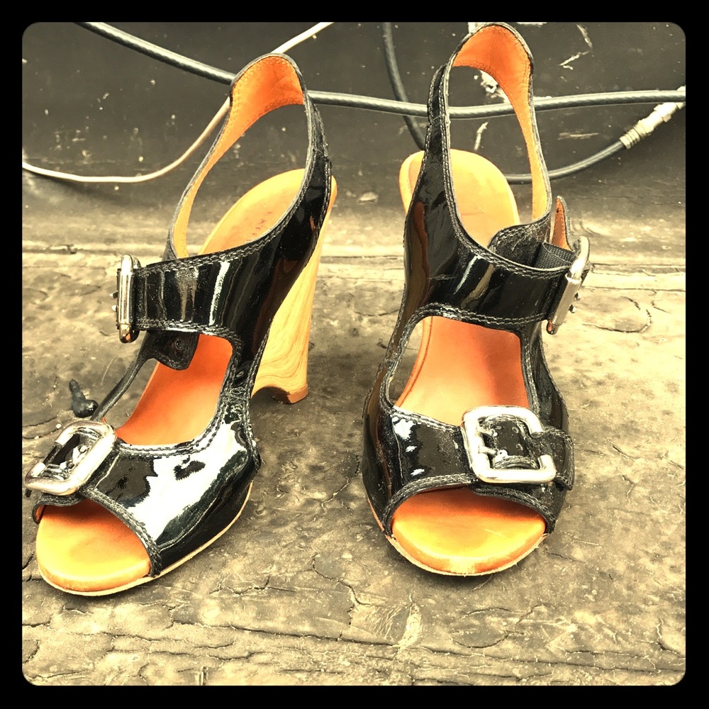 Funky Black Patent Sandals with Silver buckles