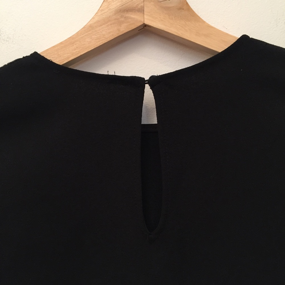 SOLD Bell Sleeve Lace Shoulder Black Mini Dress - Picture 7 of 8