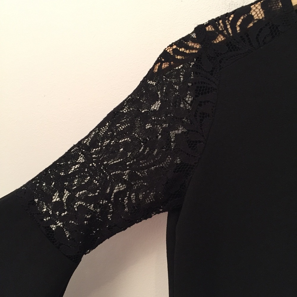 SOLD Bell Sleeve Lace Shoulder Black Mini Dress - Picture 5 of 8