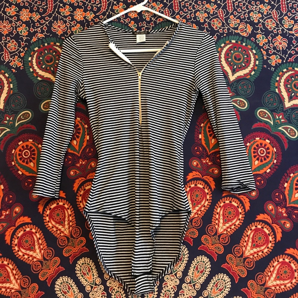 Navy and white striped bodysuit size M