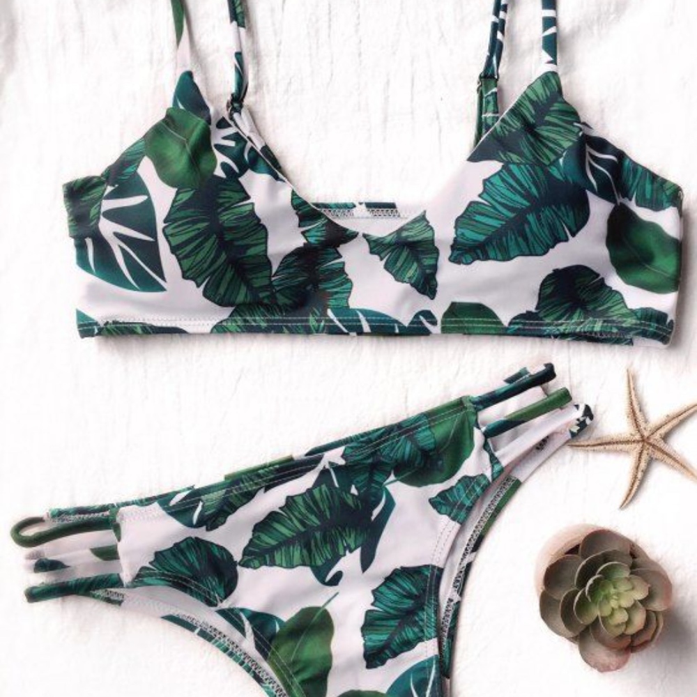 Palm Leaf Scoop Bikini NWT