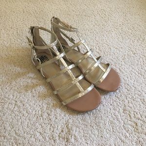 Gold strappy gladiator sandals
