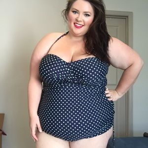 SwimsuitsForAll halter polka dot swim suit