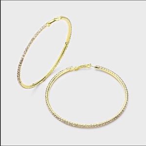 3" wide gold plated hoop rhinestone earrings!