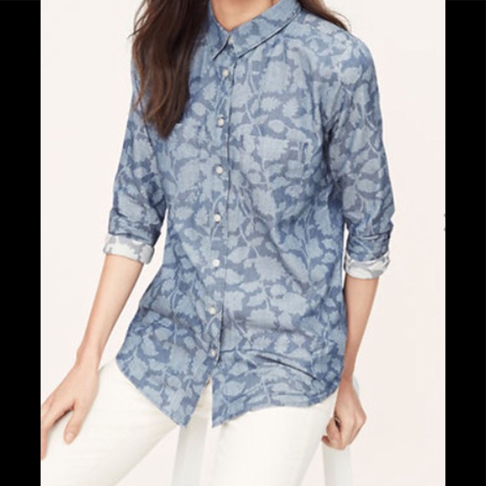 LOFT Softened Floral Chambray Shirt, L.