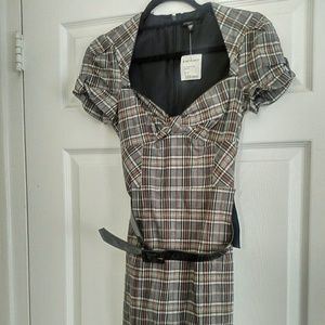 Bebe Grey Plaid Ruffle Hem Dress Sweatheart Neck