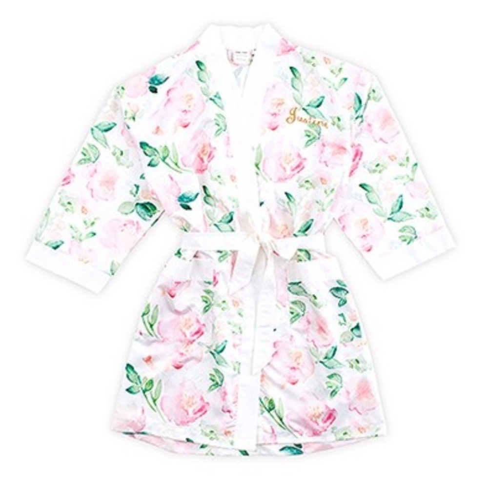 Pink Watercolor Floral Silky Kimono Robe On White