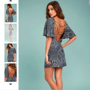 Lulus Navy Blue Print Backless Dress