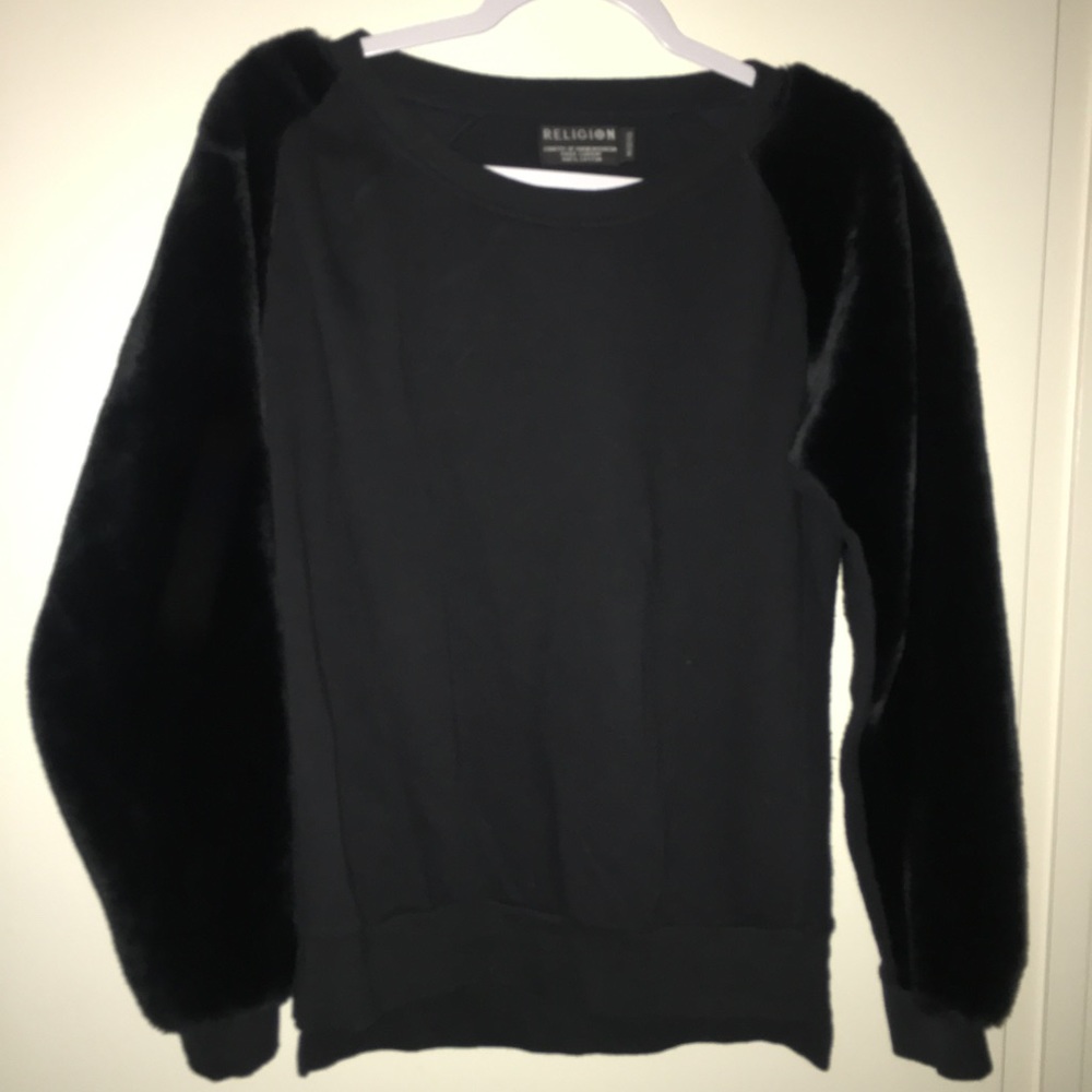 Religion sz m faux fur sleeves pullover price ⬇️