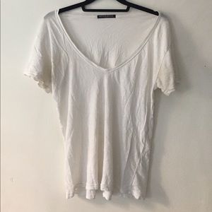 Brandy Melville Wide V-Neck White T-Shirt OS
