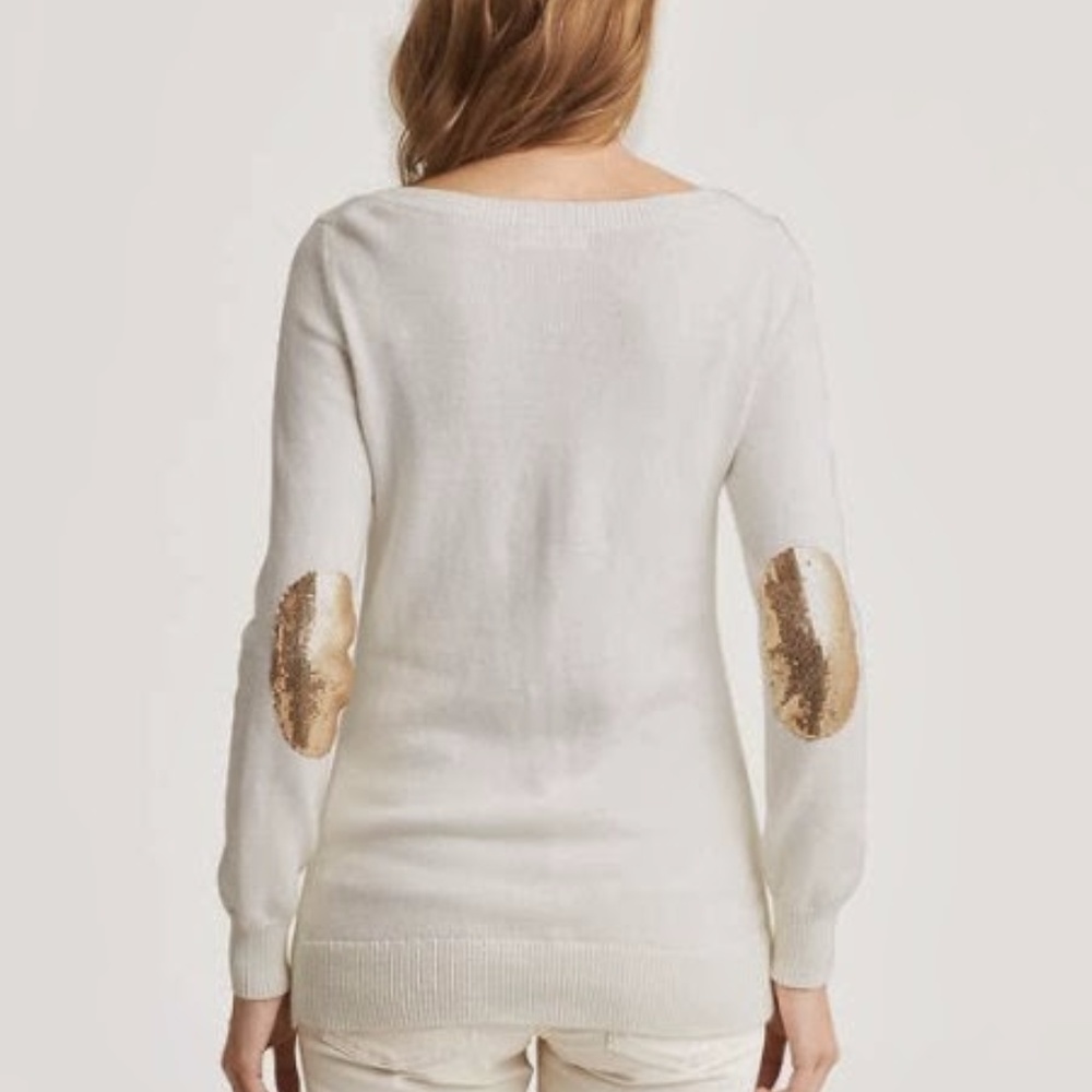 ⬇️NWOT Banana Republic Sequin Elbow Patch Sweater - Picture 2 of 6