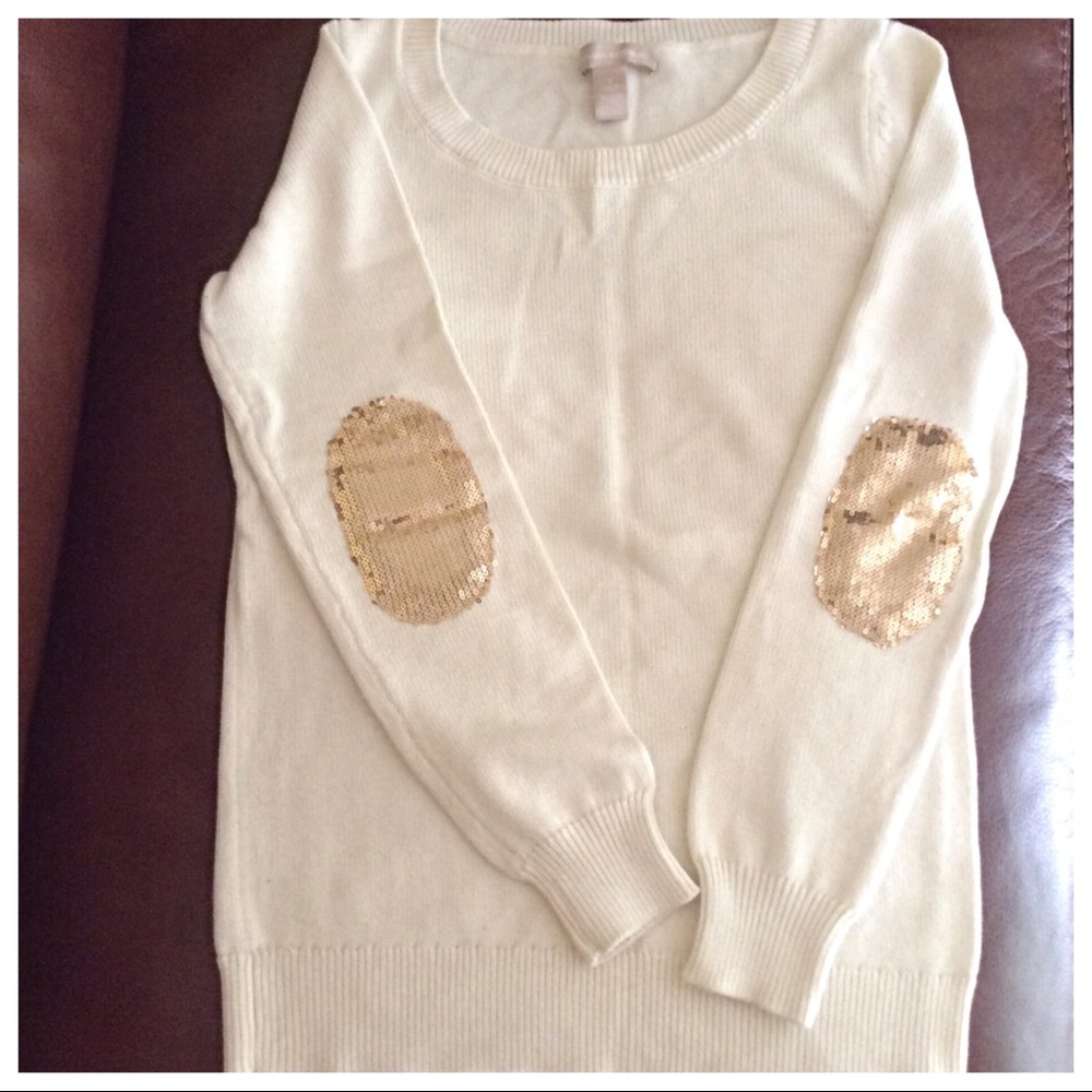 ⬇️NWOT Banana Republic Sequin Elbow Patch Sweater - Picture 3 of 6