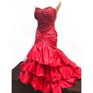 Vintage Dresses - Gorgeous Vintage sequin Red Strapless Dress Down Vintage Dresses - Gorgeous Vintage sequin Red Strapless Dress Down