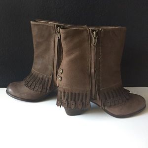 NIB Fringe Mid Calf Leather Booties