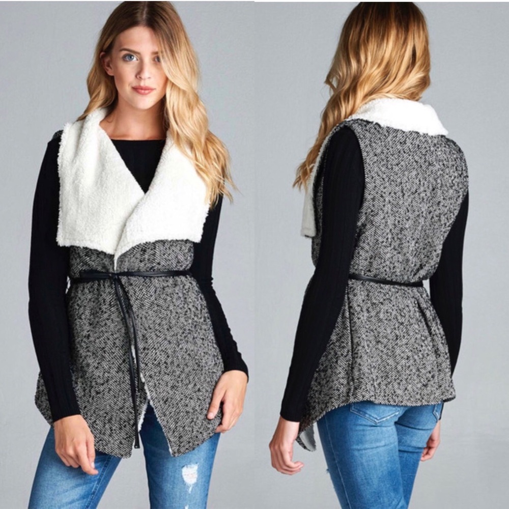 LAST Black & White Fur Tweed Vest Jacket