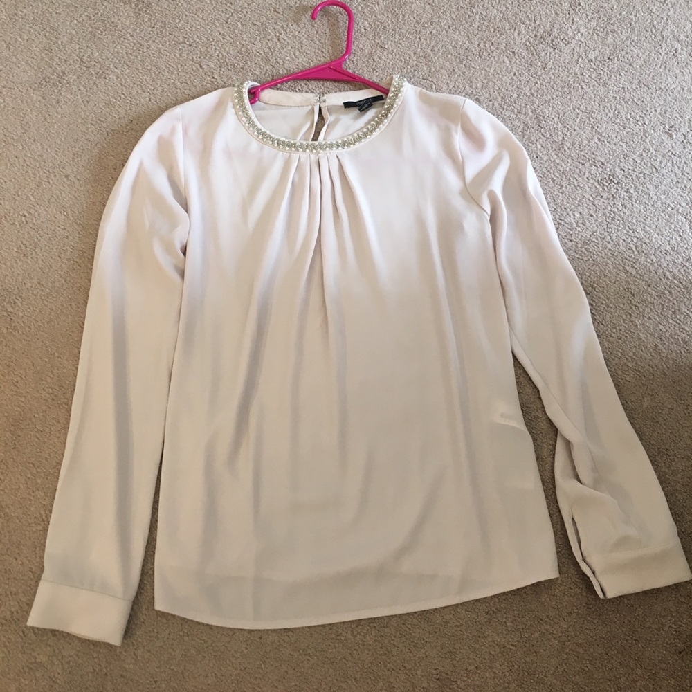 Forever 21 Cream Business Casual Blouse