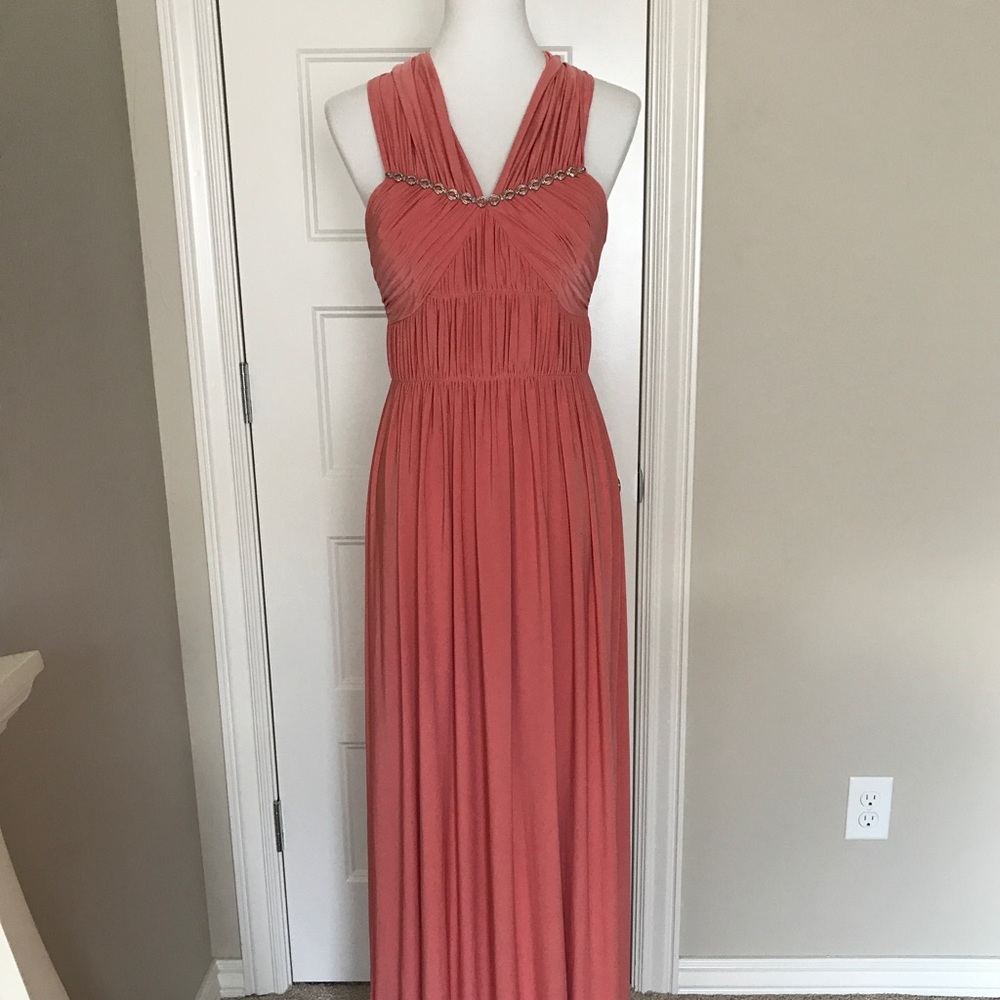 Coral BCBG Silky Maxi Dress Cris-Cross Back