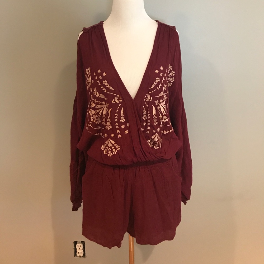 Free People Gauzy Embroidered Boho Romper