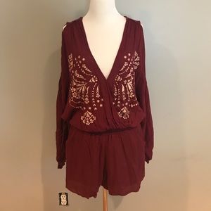 Free People Gauzy Embroidered Boho Romper