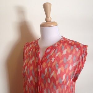 Lucky Brand sheer multicolor top blouse coral S
