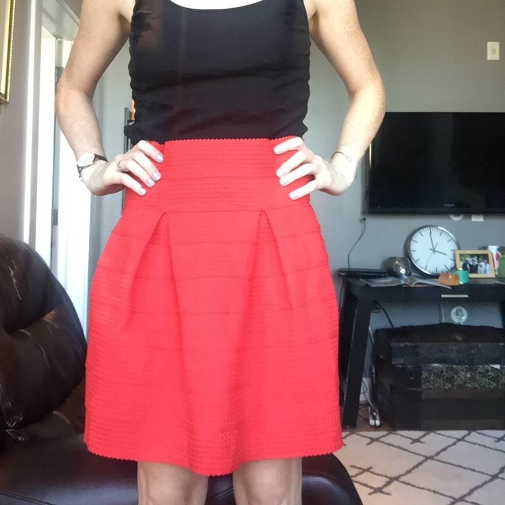 H&M red full skirt, high waisted.