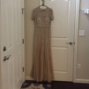 Beaded Mesh Gown by Adrianna Papell (Champagne)