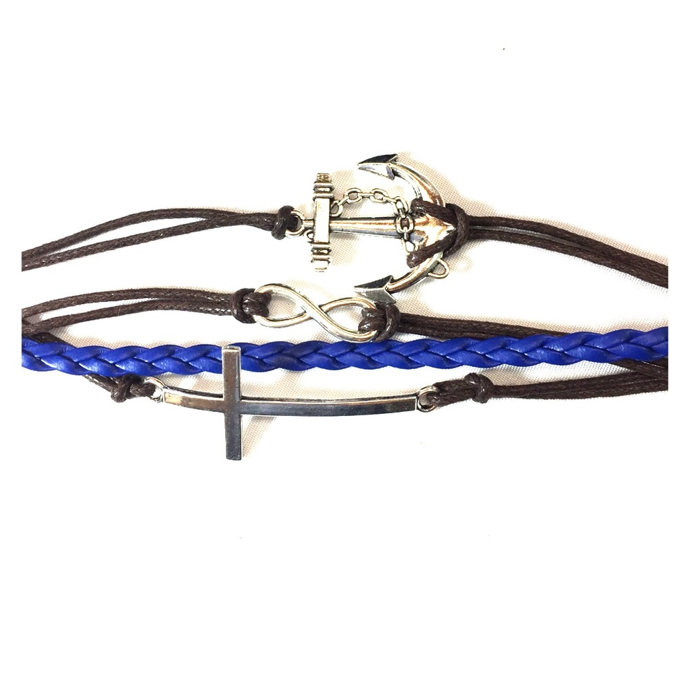 NEW CROSS ANCHOR INFINITY WRAP BRACELET SILVER