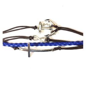NEW CROSS ANCHOR INFINITY WRAP BRACELET SILVER