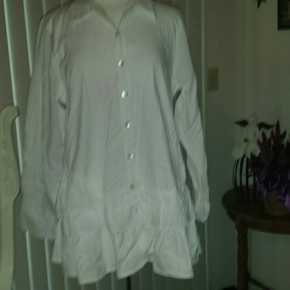 Cotton button front top with 2 tiers of ruffles