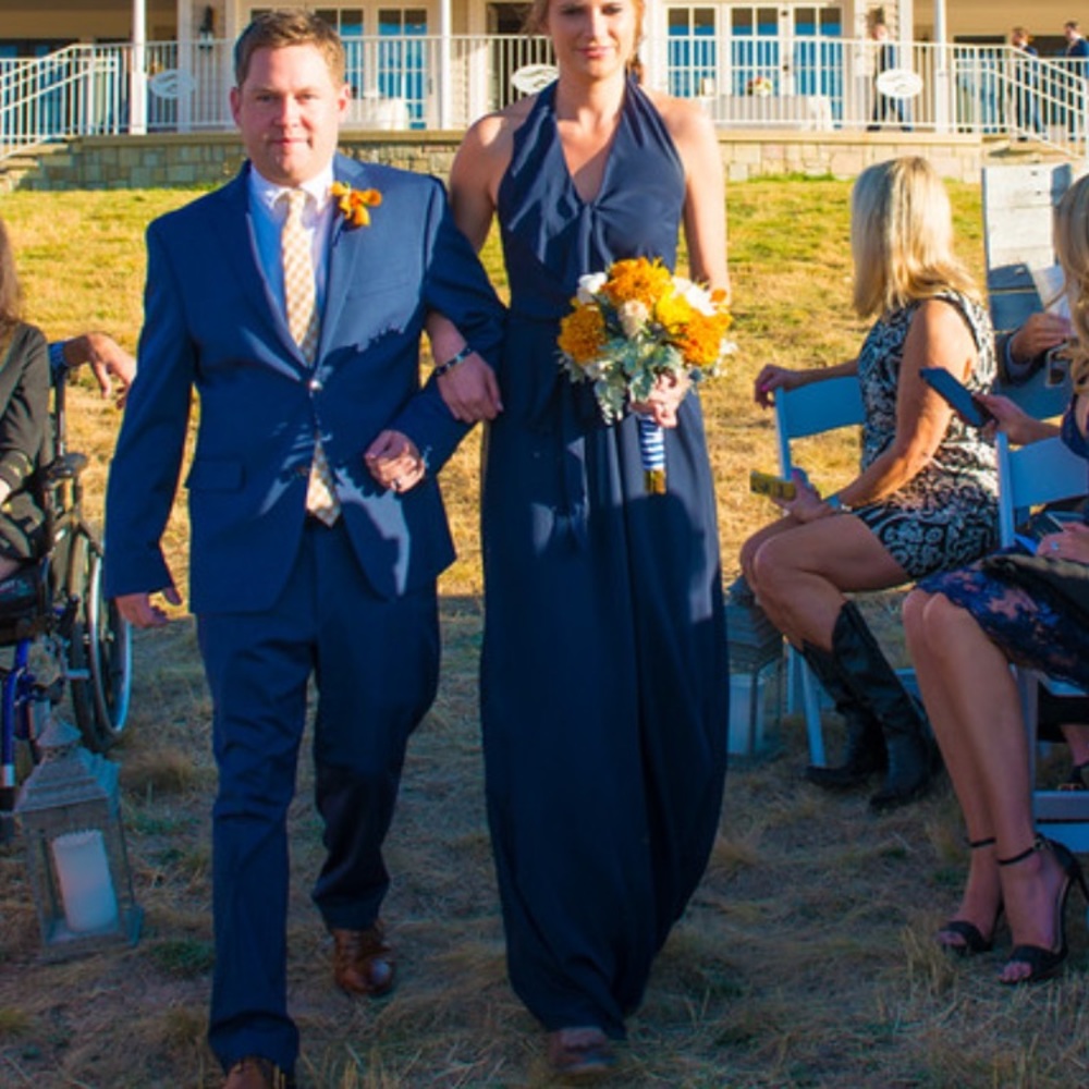 Amsale Nouvelle Erica dress in navy, unaltered