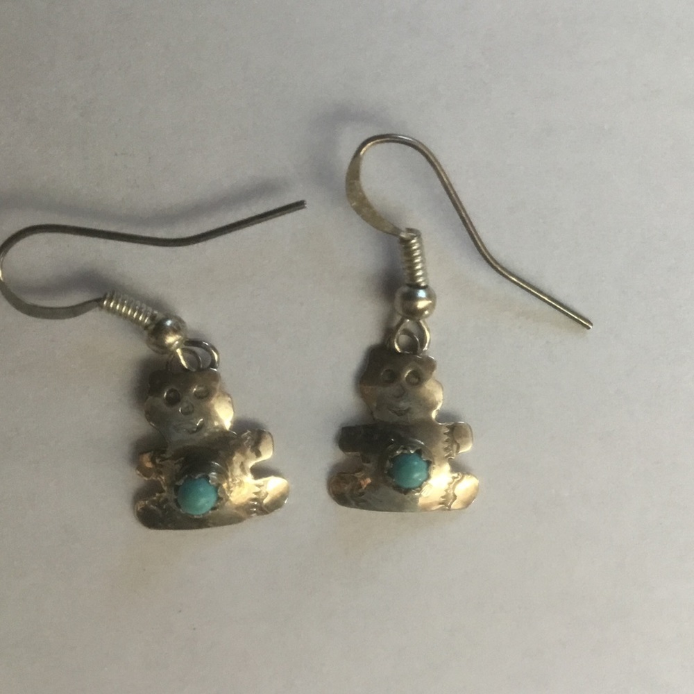 🔆NATIVE AMERICAN EARRINGS TEDDY BEARS STERLING🔆 - Picture 2 of 2