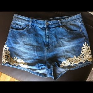 BDG high waisted shorts with crochet detailing