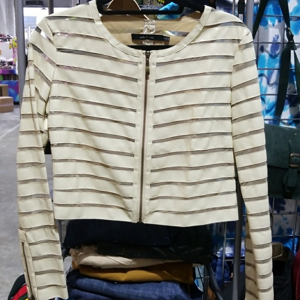 Ark and co beige stripped zip up jacket