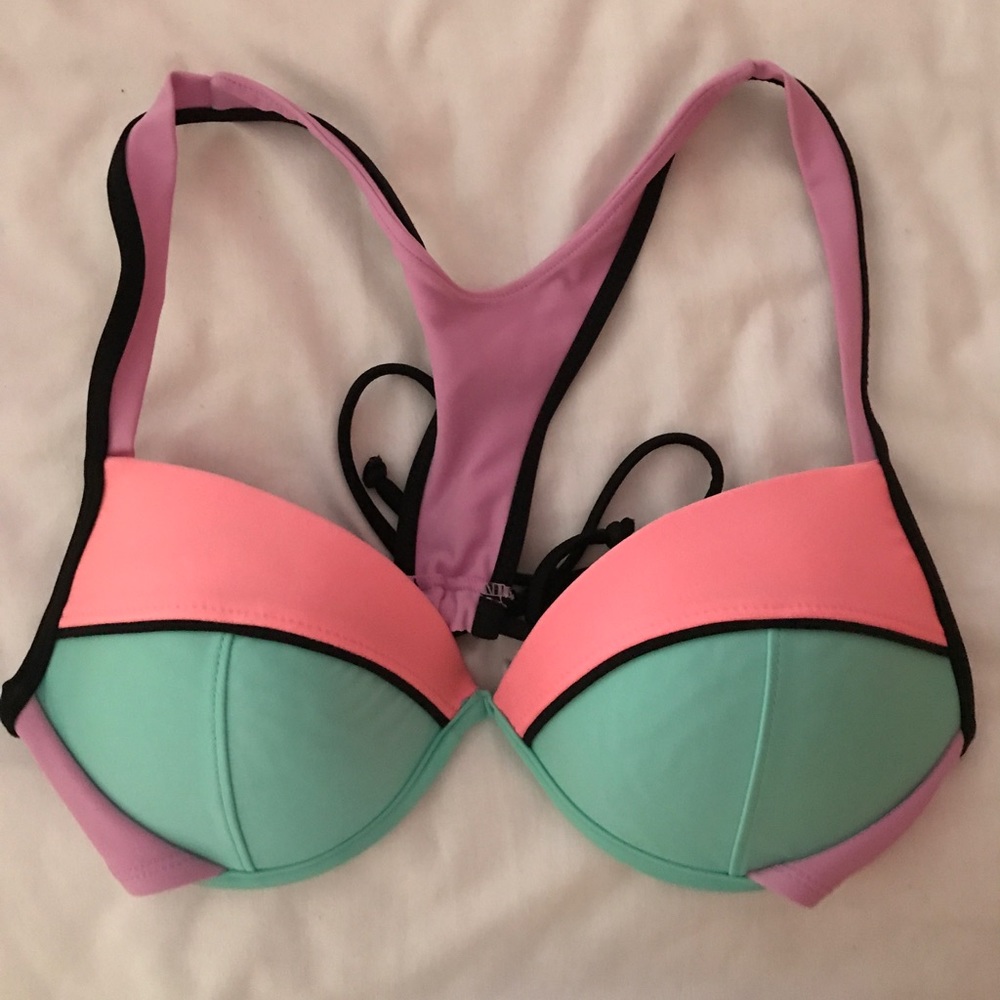 Neon tie back bikini top