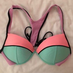 Neon tie back bikini top