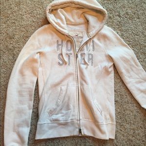 Cream Hollister hoodie with double zipper