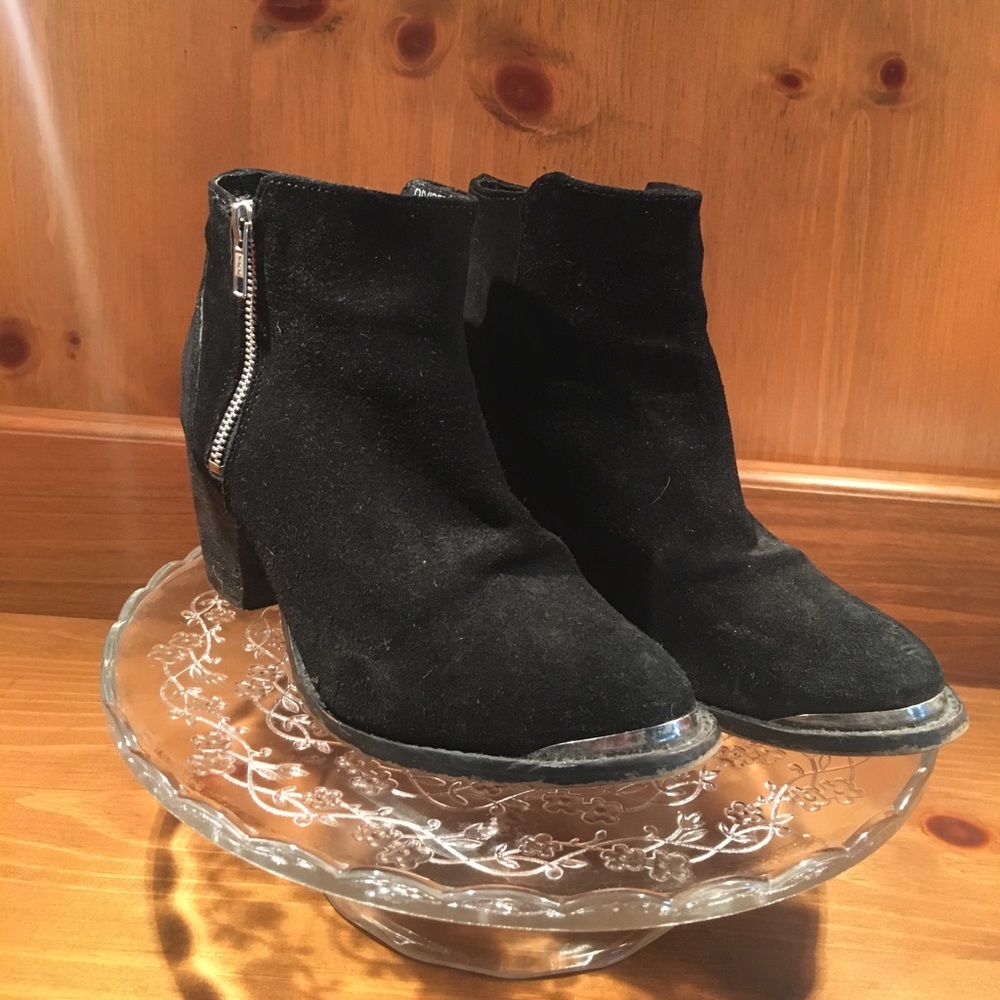 H&M black suede ankle booties with metal detail