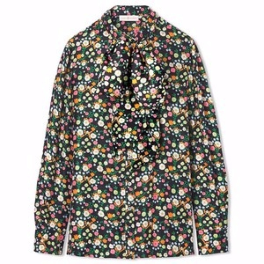 NWT Floral Tory Burch Azra Bow / Tie Neck Blouse