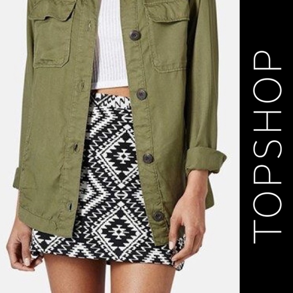 Topshop Black and White Geometric Mini Skirt